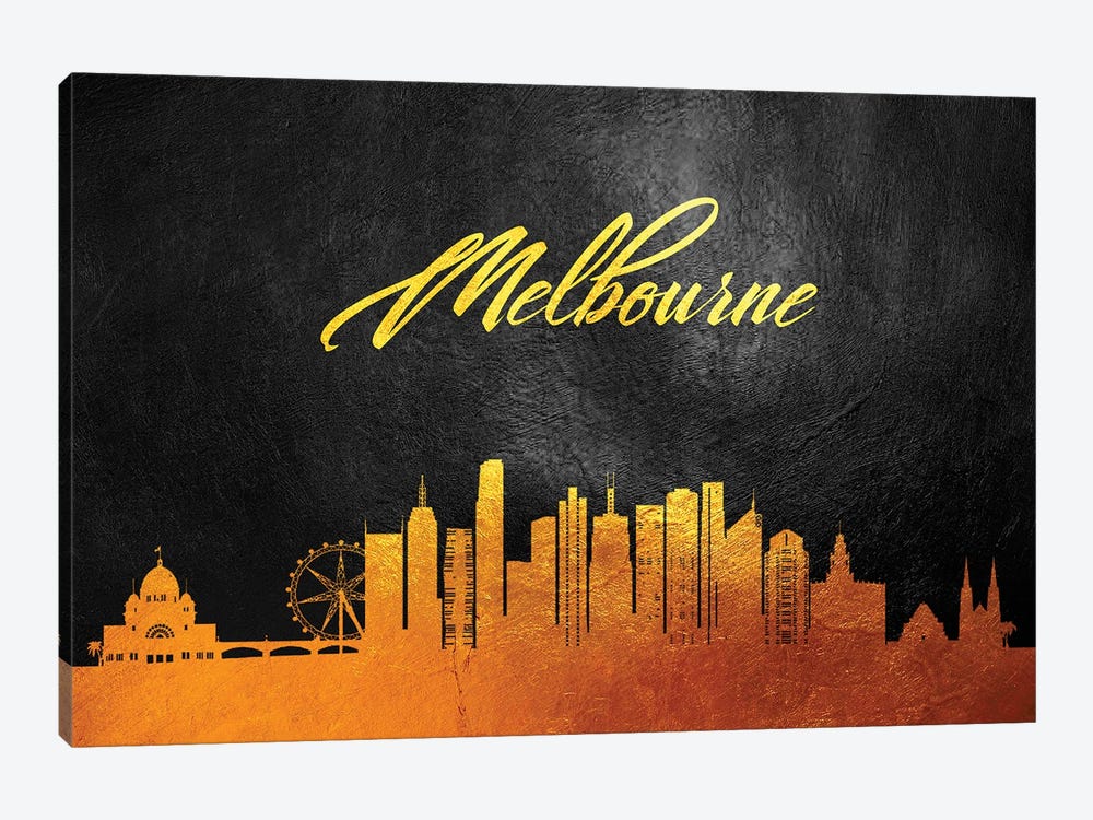Melbourne Australia Gold Skyline by Adrian Baldovino 1-piece Canvas Artwork