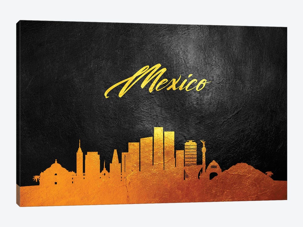 Mexico Gold Skyline by Adrian Baldovino 1-piece Art Print