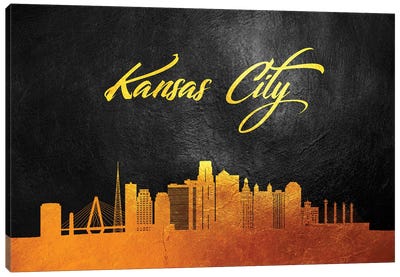 Kansas City Missouri Gold Skyline Canvas Art Print - Kansas City Skylines