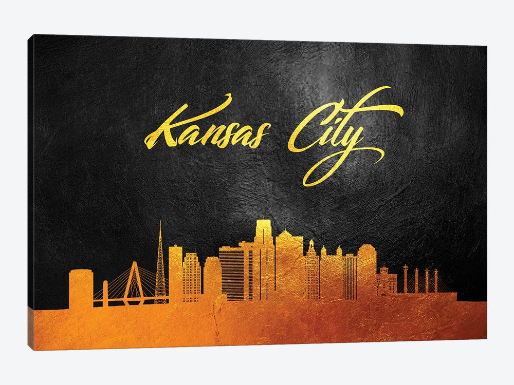 Kansas City Missouri Gold Skyline by Adrian Baldovino 1-piece Canvas Wall Art