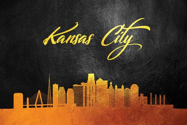 Kansas City Skylines: Kansas City Missouri Gold Skyline by Adrian Baldovino