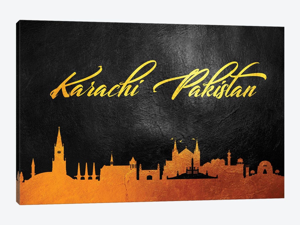 Karachi Pakistan Gold Skyline by Adrian Baldovino 1-piece Canvas Print