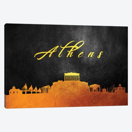 Athens Greece Gold Skyline Canvas Print #ABV5} by Adrian Baldovino Canvas Wall Art