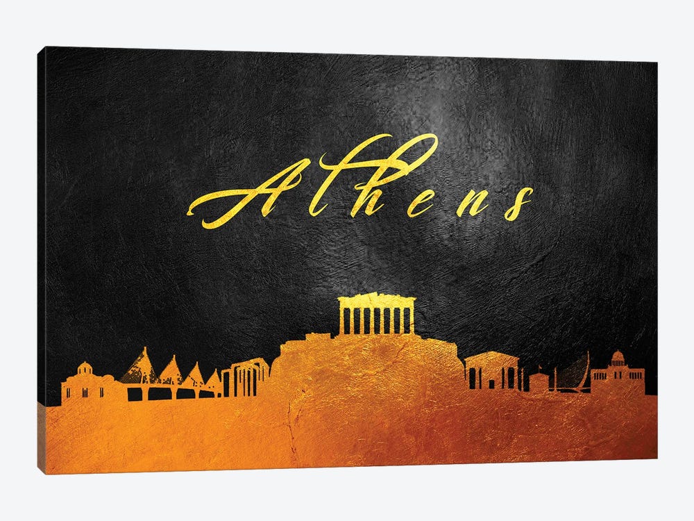 Athens Greece Gold Skyline by Adrian Baldovino 1-piece Canvas Print