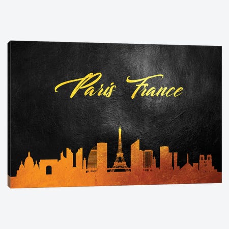 Paris France Gold Skyline Canvas Print #ABV605} by Adrian Baldovino Canvas Wall Art