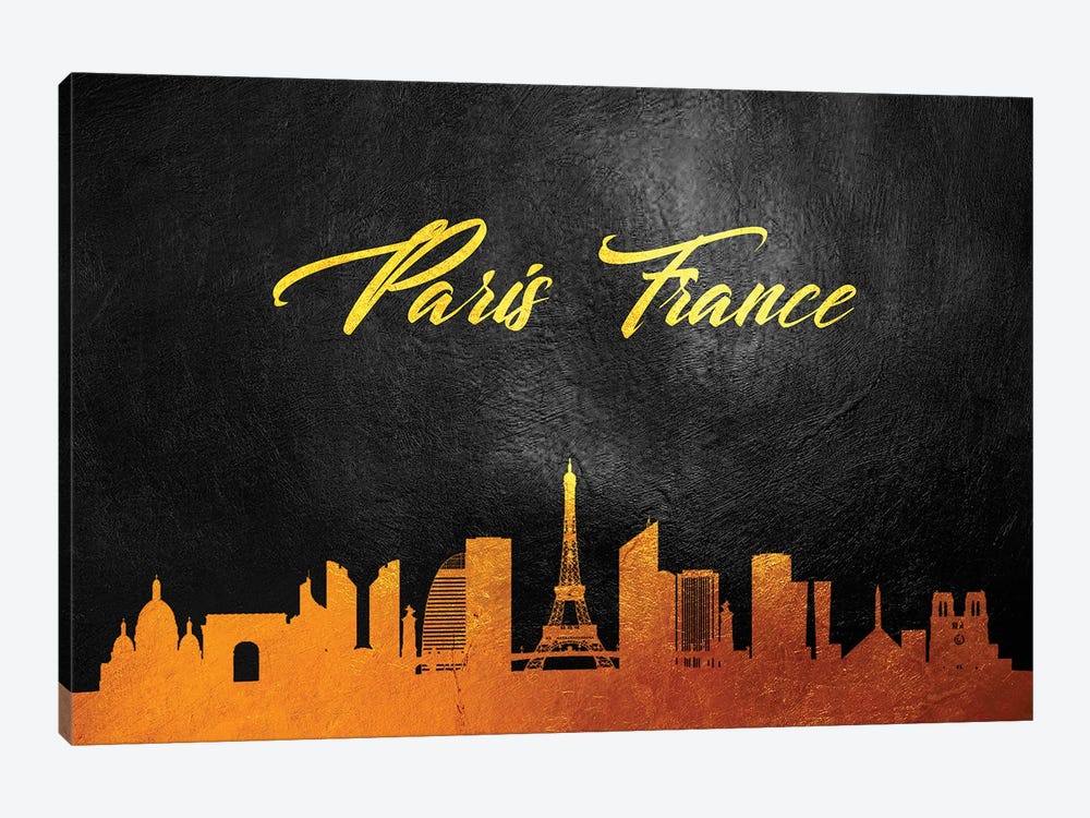 Paris France Gold Skyline by Adrian Baldovino 1-piece Canvas Art Print