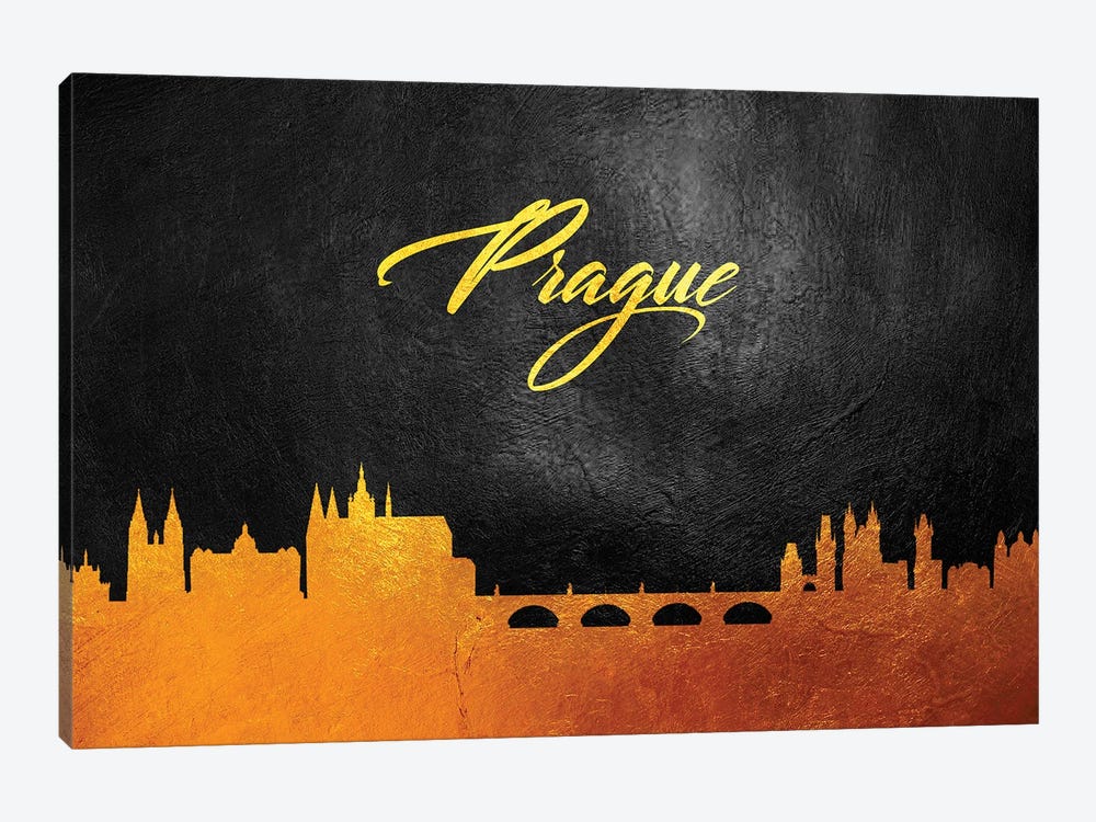 Prague Czech Republic Gold Skyline by Adrian Baldovino 1-piece Canvas Wall Art
