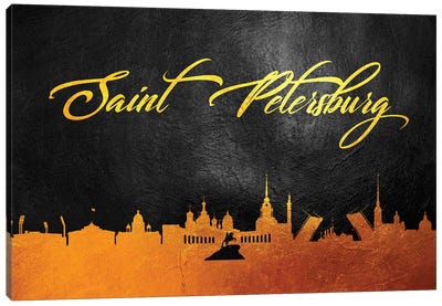 Saint Petersburg Russia Gold Skyline 2 Canvas Art Print - Saint Petersburg
