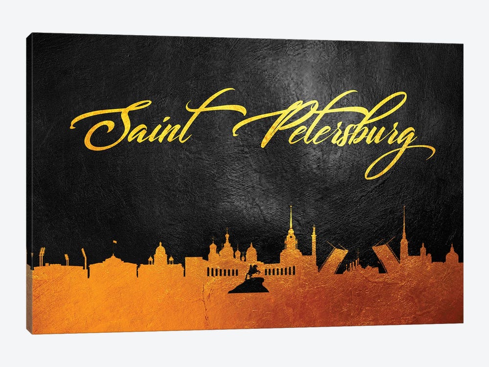 Saint Petersburg Russia Gold Skyline 2 by Adrian Baldovino 1-piece Art Print