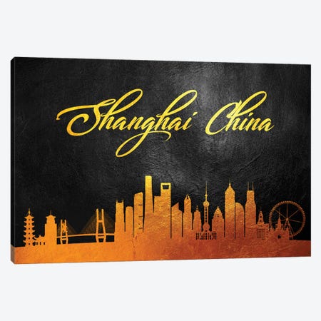 Shanghai China Gold Skyline 2 Canvas Print #ABV631} by Adrian Baldovino Canvas Artwork