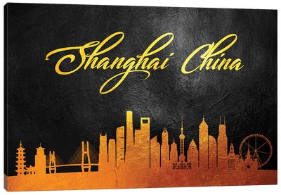 Shanghai China Gold Skyline 2 Canvas Art Print - Shanghai Art