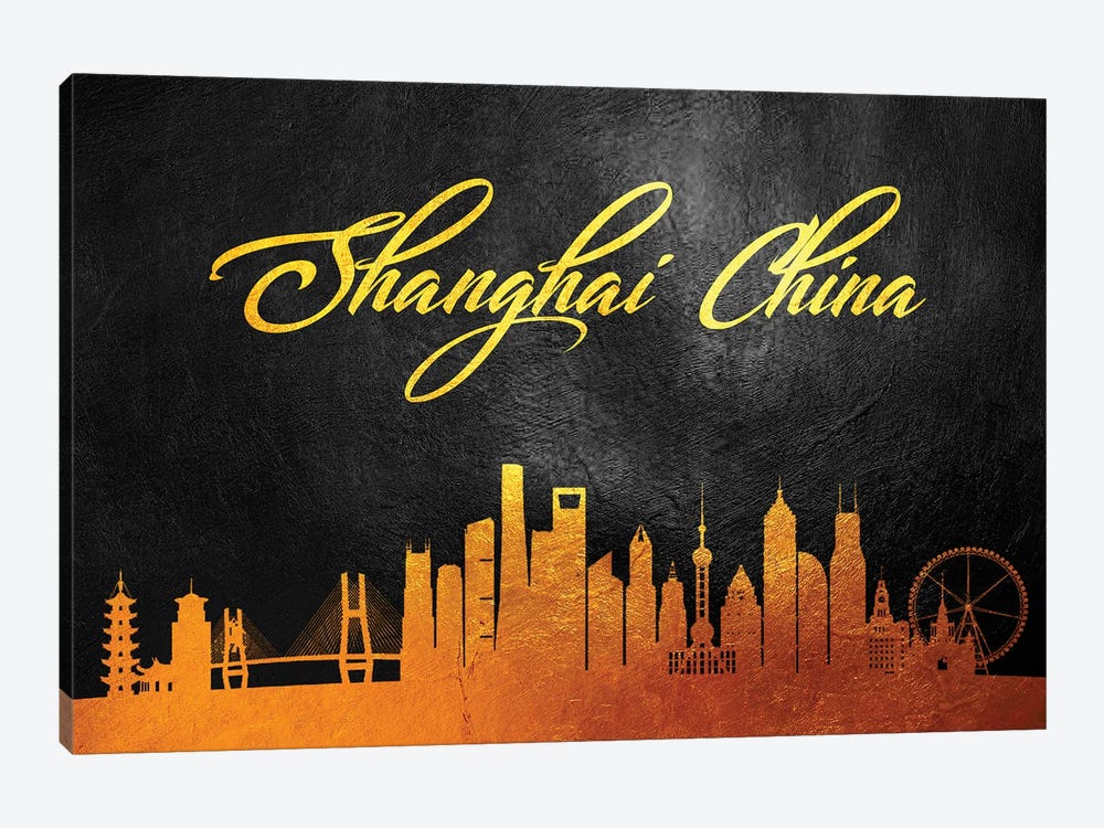 Shanghai China Gold Skyline 2 by Adrian Baldovino 1-piece Canvas Wall Art