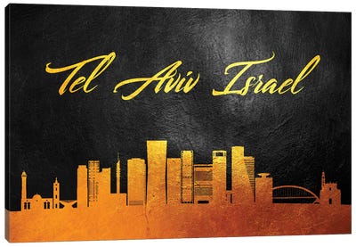 Tel Aviv Israel Gold Skyline Canvas Art Print - Adrian Baldovino