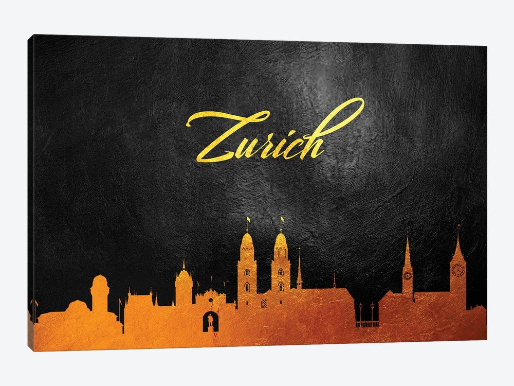 Zurich Switzerland Gold Skyline by Adrian Baldovino 1-piece Canvas Artwork