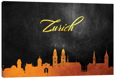 Zurich Switzerland Gold Skyline Canvas Art Print - Switzerland Art