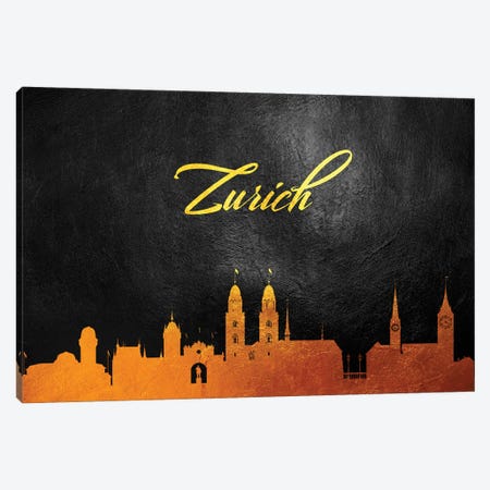 Zurich Switzerland Gold Skyline Canvas Print #ABV653} by Adrian Baldovino Canvas Artwork