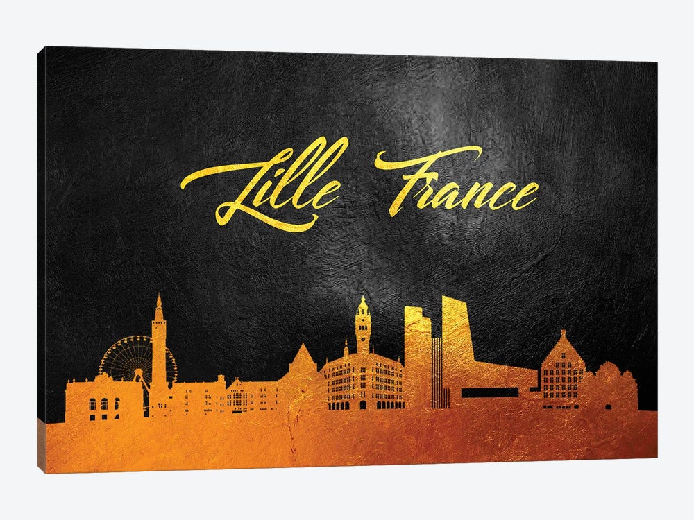 Lille France Gold Skyline by Adrian Baldovino 1-piece Canvas Art