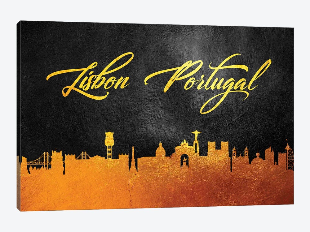 Lisbon Portugal Gold Skyline by Adrian Baldovino 1-piece Canvas Art Print