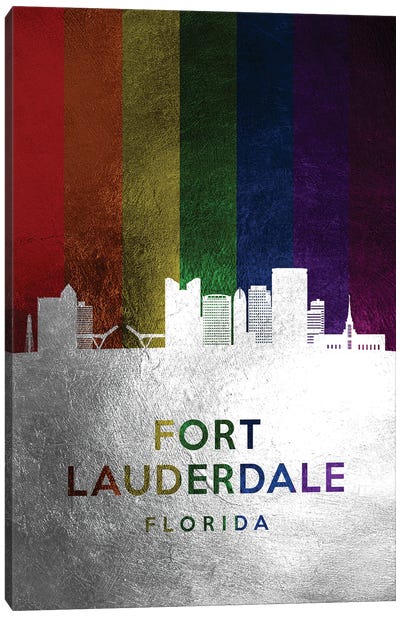 Fort Lauderdale Florida Spectrum Skyline Canvas Art Print - Silver Art