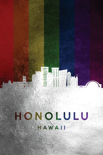 Honolulu Hawaii Spectrum Skyline by Adrian Baldovino framed canvas print