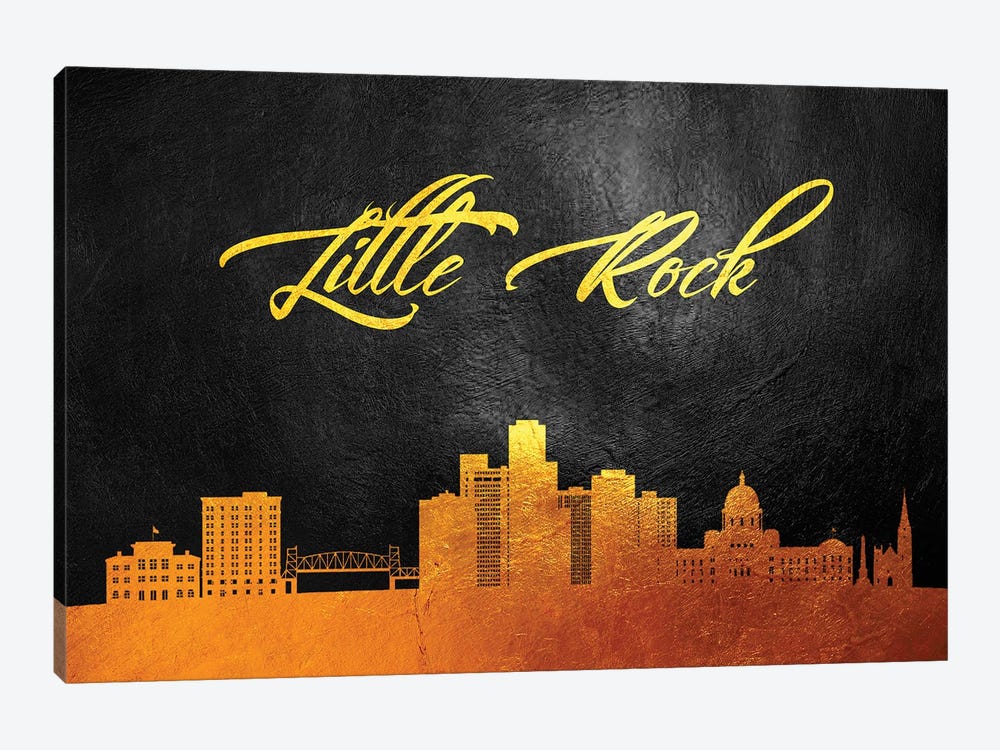 Little Rock Arkansas Gold Skyline by Adrian Baldovino 1-piece Canvas Wall Art