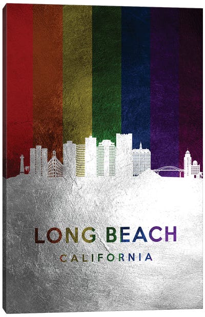 Long Beach California Spectrum Skyline Canvas Art Print - Silver Art