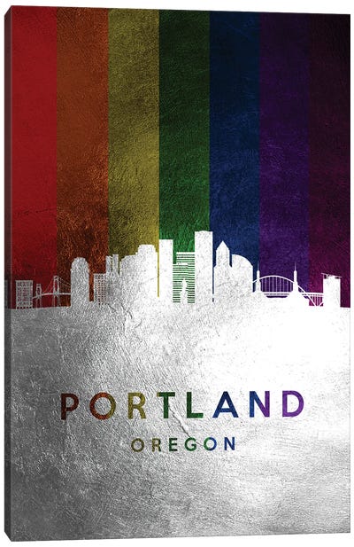 Portland Oregon Spectrum Skyline Canvas Art Print - Silver Art