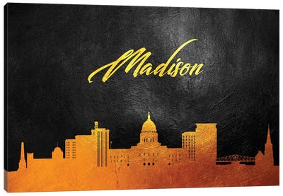 Madison Wisconsin Gold Skyline Canvas Art Print - Adrian Baldovino