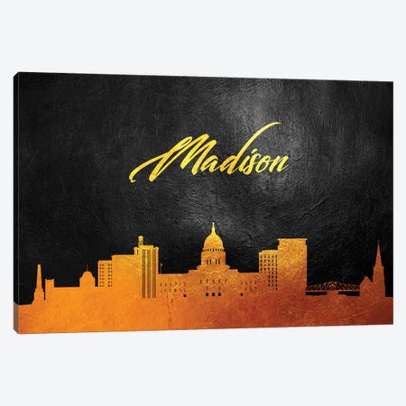 Madison Wisconsin Gold Skyline Canvas Print #ABV73} by Adrian Baldovino Canvas Print
