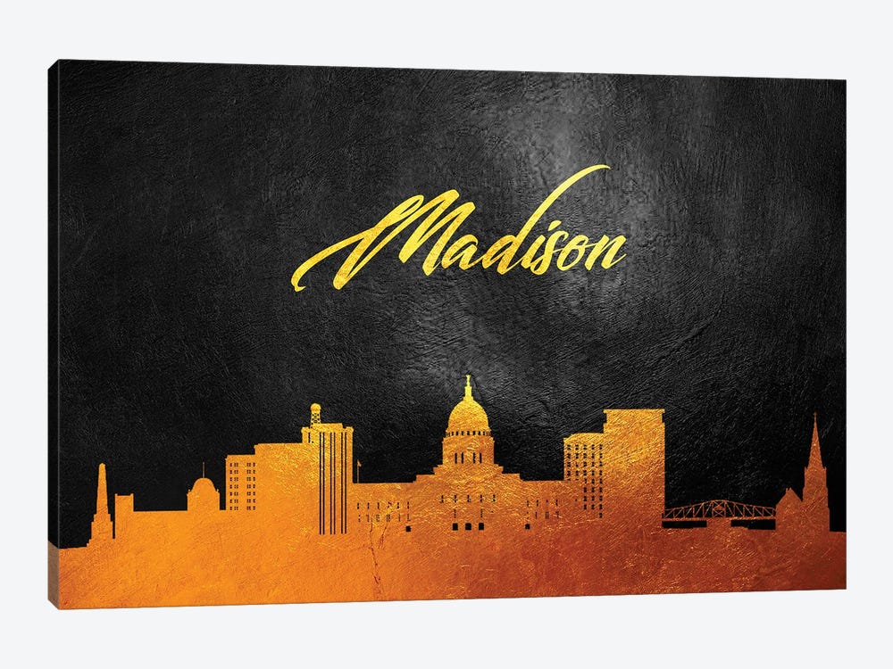 Madison Wisconsin Gold Skyline by Adrian Baldovino 1-piece Canvas Art Print