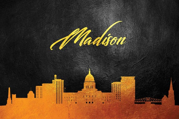 Madison: Madison Wisconsin Gold Skyline by Adrian Baldovino