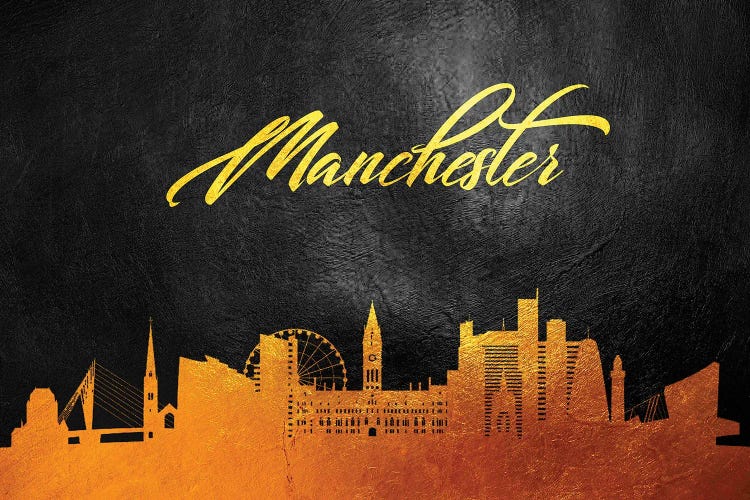 Manchester England Gold Skyline by Adrian Baldovino wall art