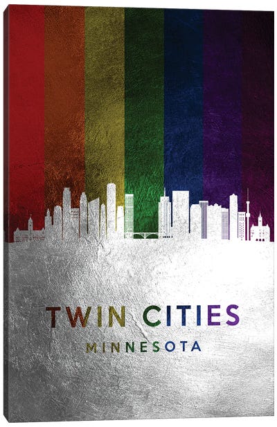 Twin Cities Minnesota Spectrum Skyline Canvas Art Print - Silver Art
