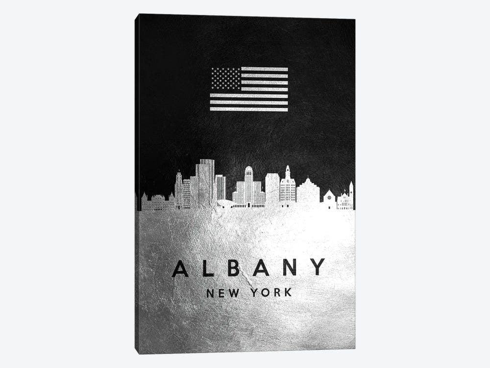 Albany New York Silver Skyline by Adrian Baldovino 1-piece Canvas Print