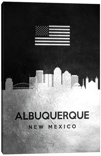 Albuquerque New Mexico Silver Skyline Canvas Art Print - American Flag Art