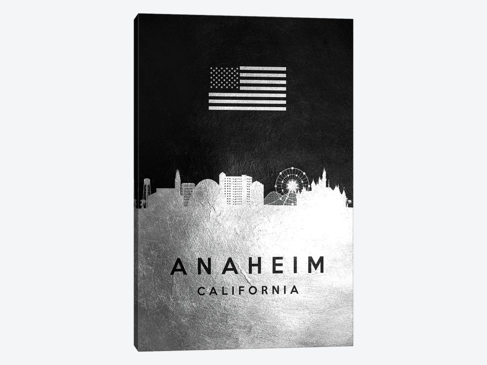 Anaheim California Silver Skyline by Adrian Baldovino 1-piece Canvas Art Print