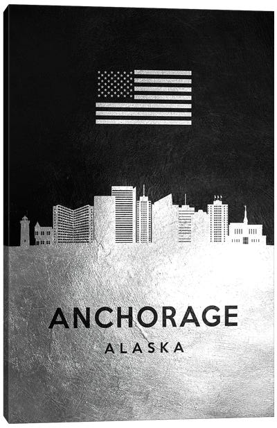 Anchorage Alaska Silver Skyline Canvas Art Print - Anchorage Art