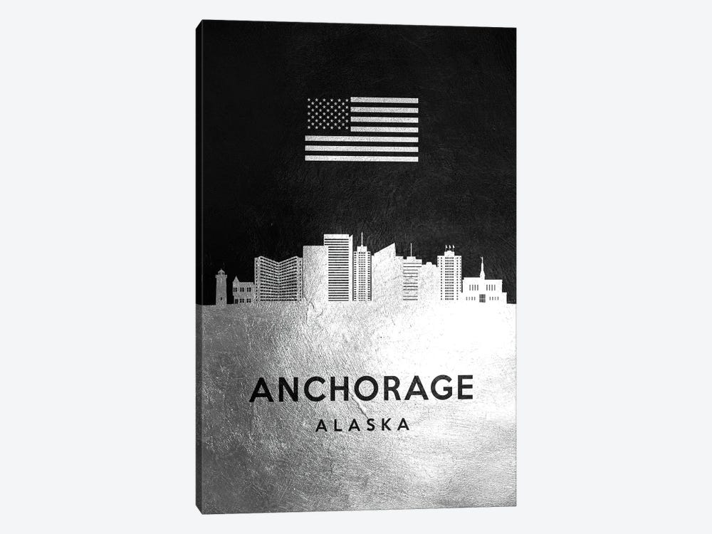 Anchorage Alaska Silver Skyline by Adrian Baldovino 1-piece Canvas Wall Art