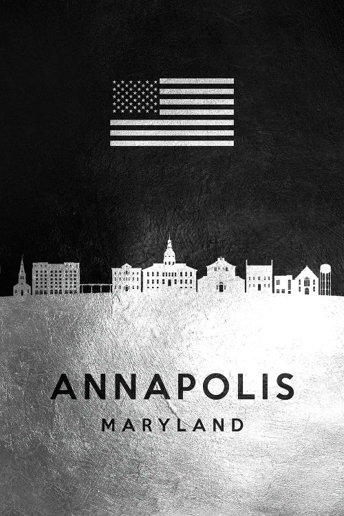 Annapolis Maryland Silver Skyline by Adrian Baldovino wall art