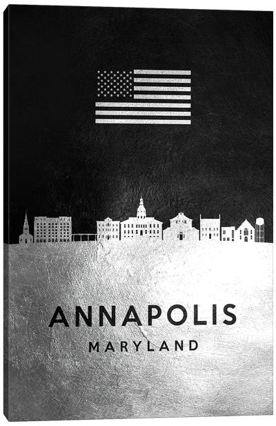 Annapolis Maryland Silver Skyline Canvas Art Print