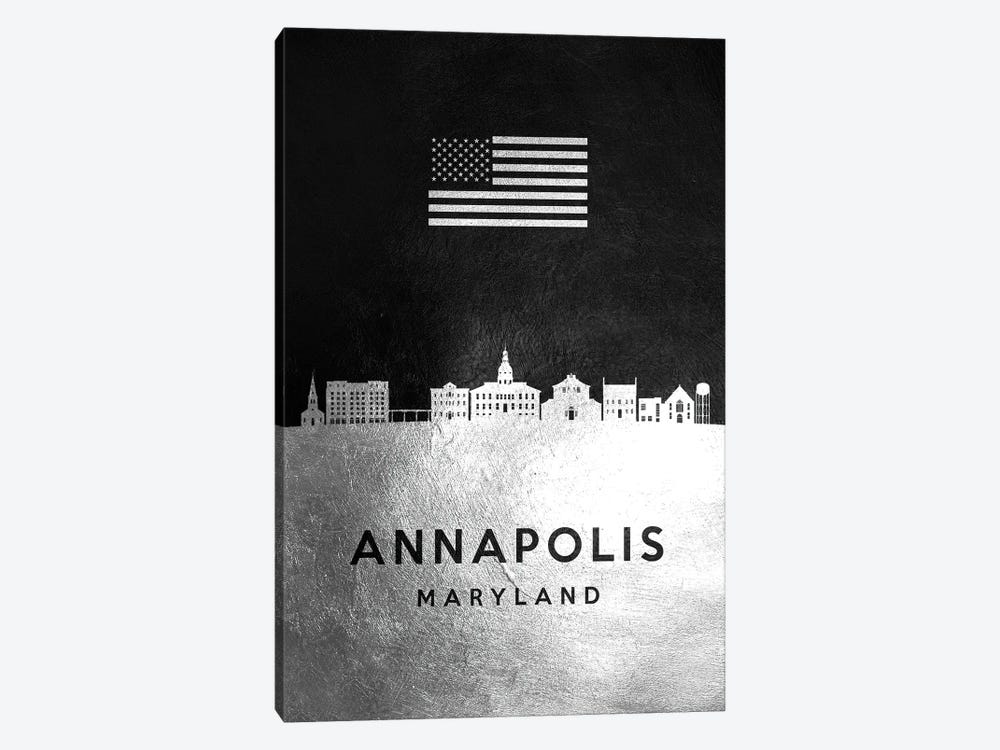 Annapolis Maryland Silver Skyline by Adrian Baldovino 1-piece Canvas Art Print