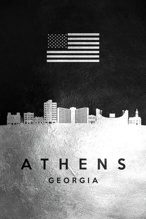 Athens Georgia Silver Skyline by Adrian Baldovino wall art