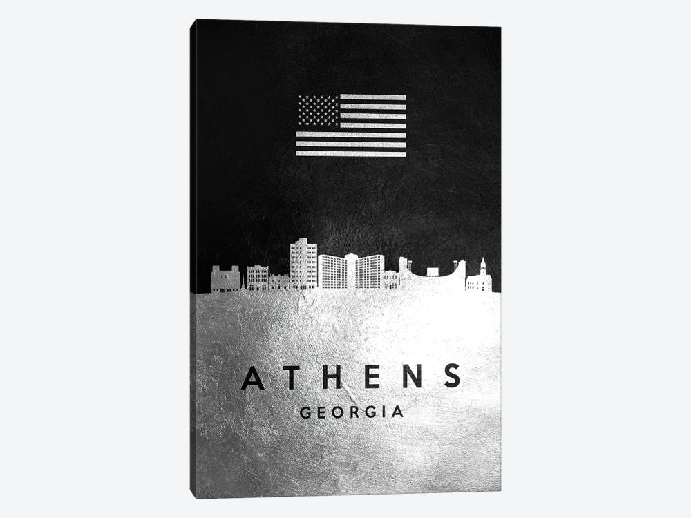 Athens Georgia Silver Skyline by Adrian Baldovino 1-piece Art Print