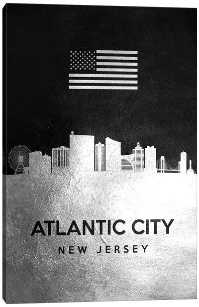 Atlantic City New Jersey Silver Skyline Canvas Art Print - New Jersey Art