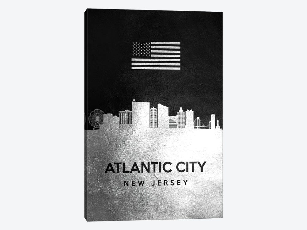 Atlantic City New Jersey Silver Skyline by Adrian Baldovino 1-piece Canvas Print