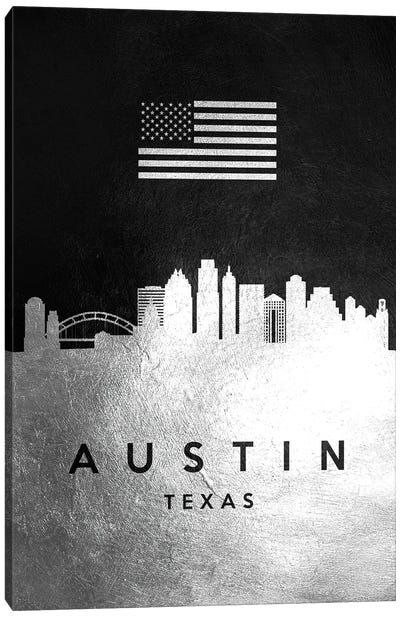 Austin Texas Silver Skyline Canvas Art Print - Austin Skylines