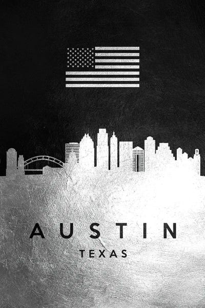 American Flags: Austin Texas Silver Skyline by Adrian Baldovino