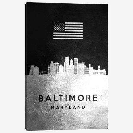 Baltimore Maryland Silver Skyline Canvas Print #ABV781} by Adrian Baldovino Canvas Art