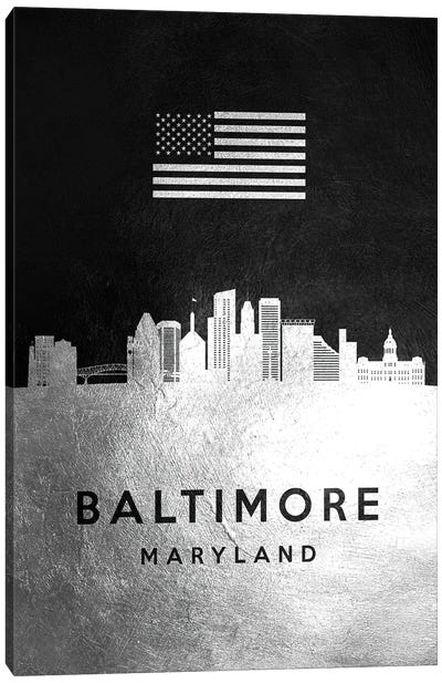 Baltimore Maryland Silver Skyline Canvas Art Print - Baltimore Art