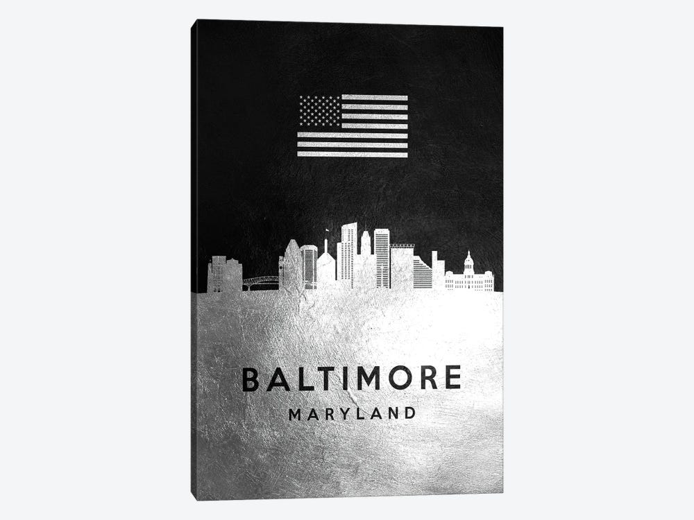 Baltimore Maryland Silver Skyline by Adrian Baldovino 1-piece Canvas Artwork